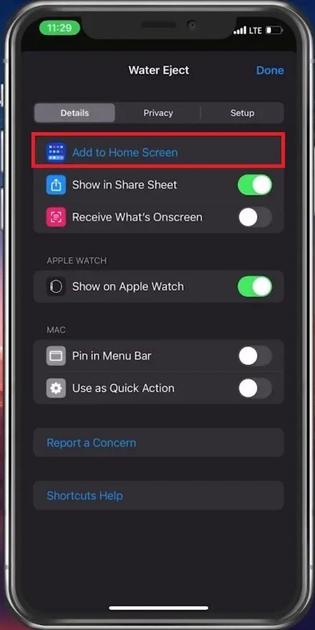 Shortcuts > Water Eject > Add to Home Screen