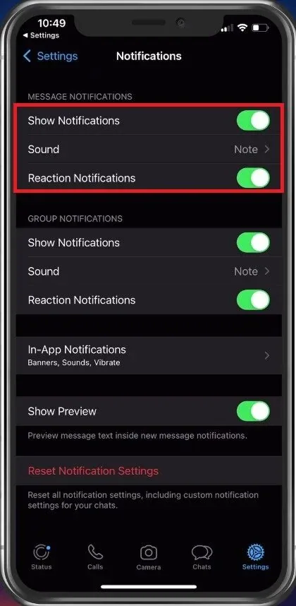 Change WhatsApp Notification Settings