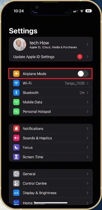 iPhone Settings > Airplane Mode