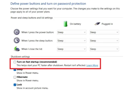 disable fast startup