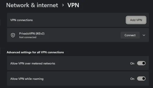enable or disable VPN connection