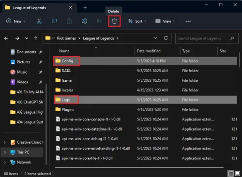 delete the config and logs folder for Leauge