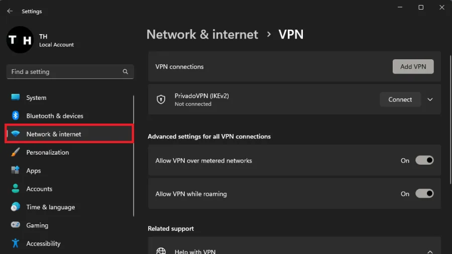 network and internet settings on windows