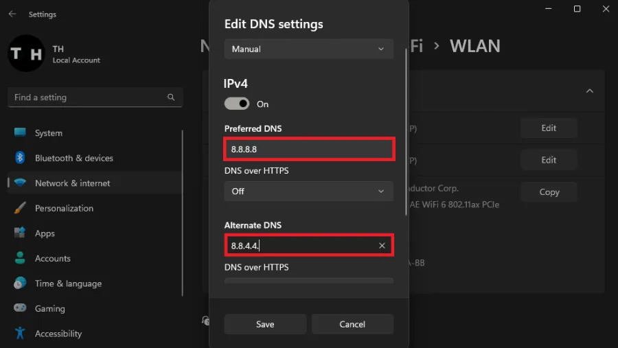 edit DNS settings