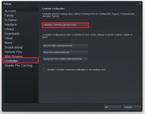 Controller Settings > General Controller Settings