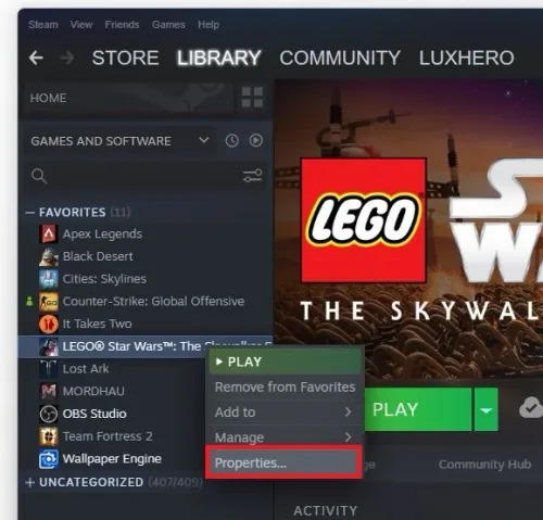 Steam > LEGO Star Wars > Properties