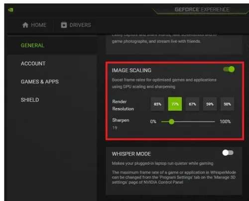 GeForce Experience > General Settings > Image Scaling