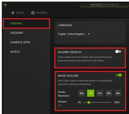 GeForce Experience > General Settings > Image Scaling