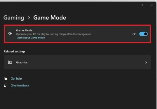 Game Mode options in Windows settings