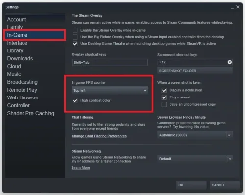 Steam Settings > In-Game > In-Game FPS Counter
