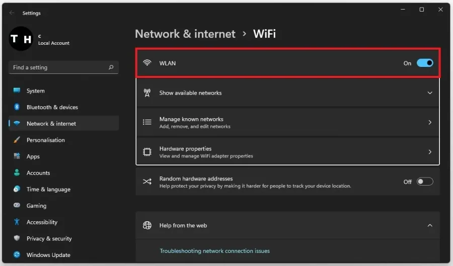 Windows Settings > Network & Internet > WiFi