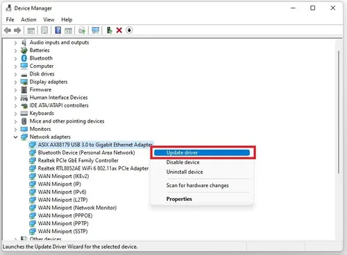 Device Manager > Network Adapters > Update Driver