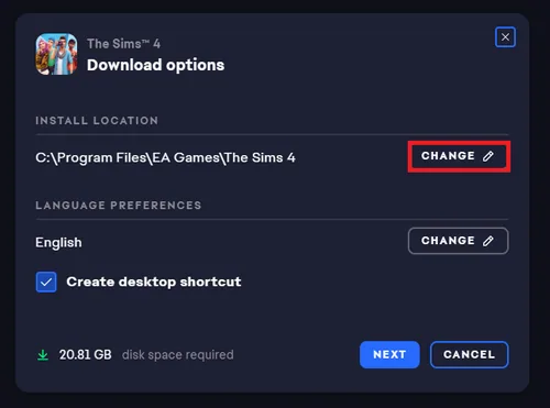 change download options in ea