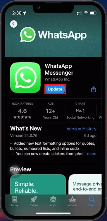 update whatsapp