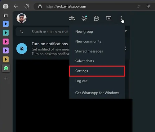 whatsapp web settings