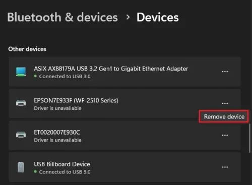 Windows Settings > Bluetooth & devices > Devices