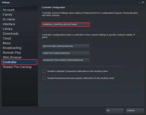 Steam Settings > Controller > General Controller Settings