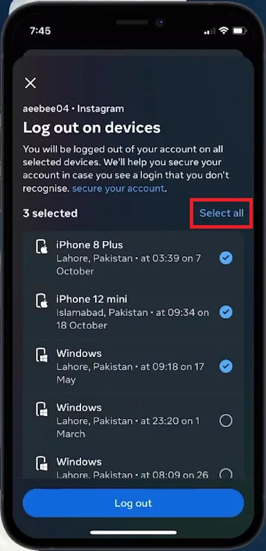 log out from selected devices