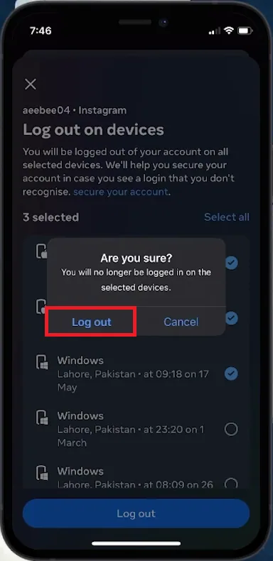 confirm logging out