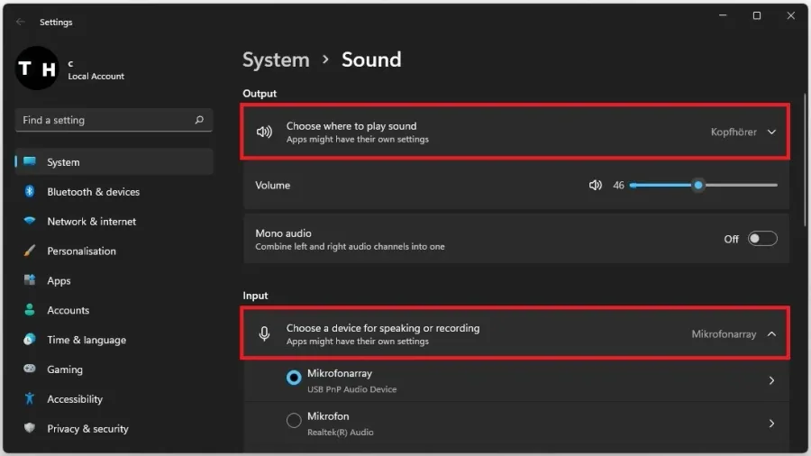 Windows Settings > System > Sound