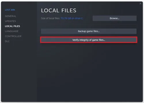 Lost Ark Properties > Local Files > Verify Integrity of game files