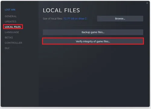 Lost Ark Porperties > Local Files > Verify Integrity