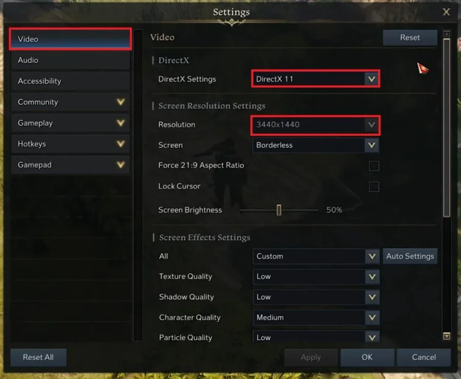 Lost Ark Settings > Video