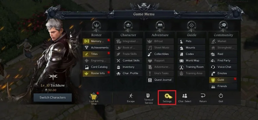 Lost Ark > Settings