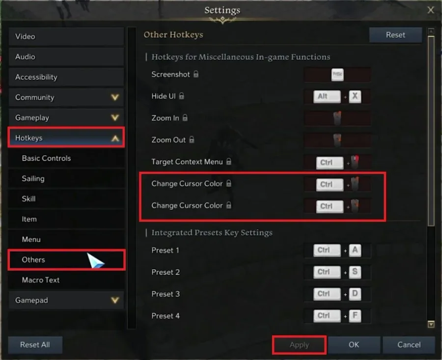 Lost Ark Settings > Hotkeys > Others