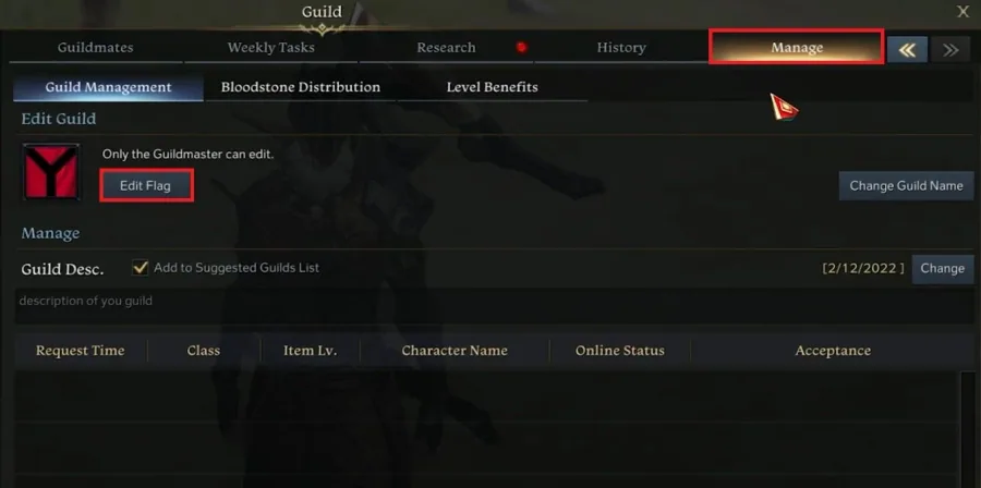 Guild Management > Edit Flag
