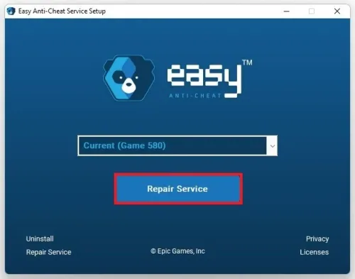 Easy Anti-Cheat Service Setup > Repair Service