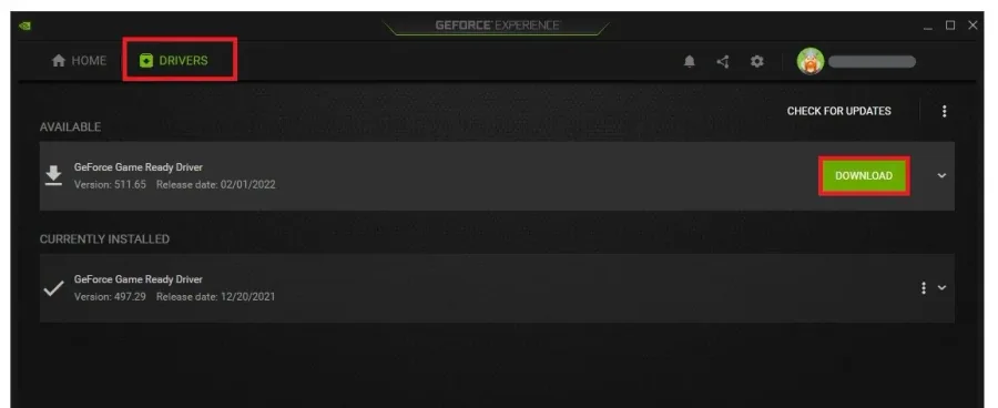 GeForce Experience > Drivers > Download
