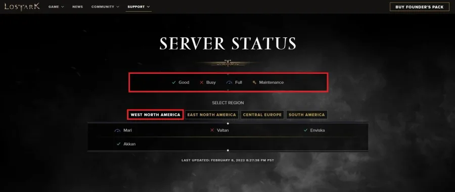Lost Ark Server Status Page