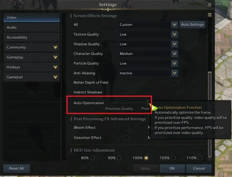 Lost Ark > Video Settings > Auto Optimization