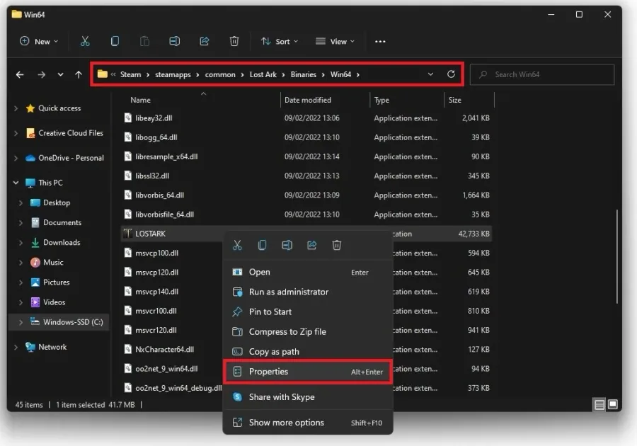 Program Files > Steam > steamapps > common > Lost Ark > Binaries > Win64 > LOSTARK.exe