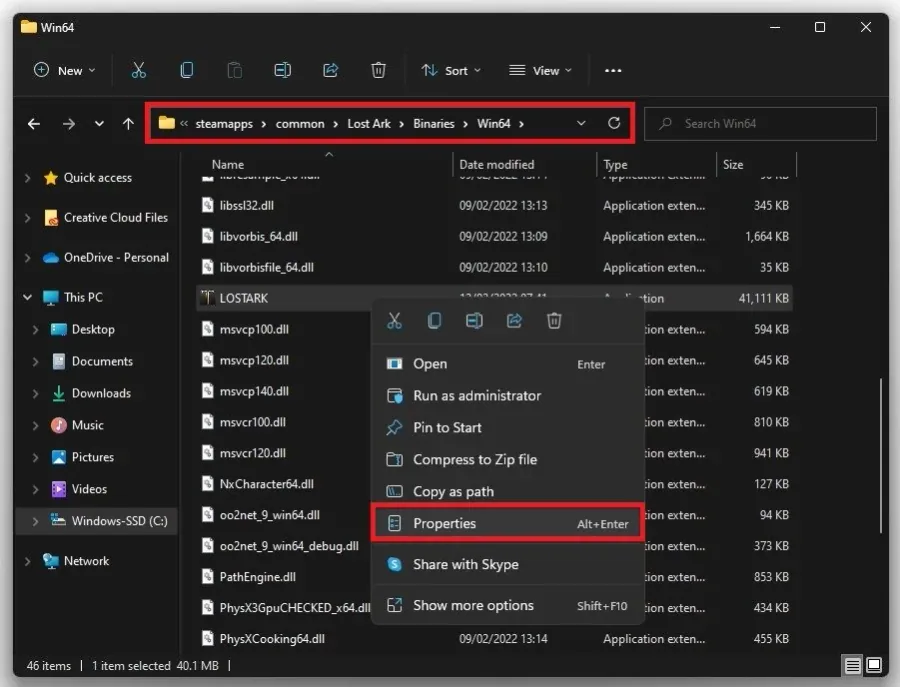 Program Files > Steam > steamapps > common > Lost Ark > Binaries > Win64 > LOSTARK.exe