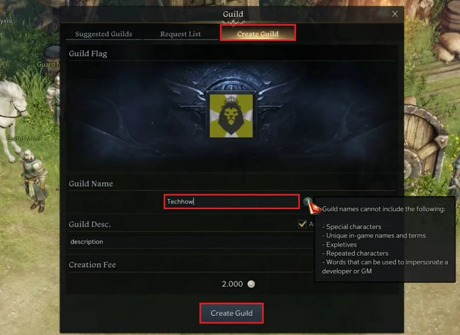 Guild Panel > Create Guild