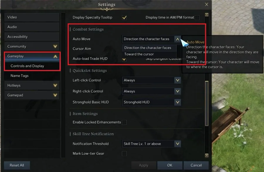 Combat Settings > Auto Move / Cursor Aim