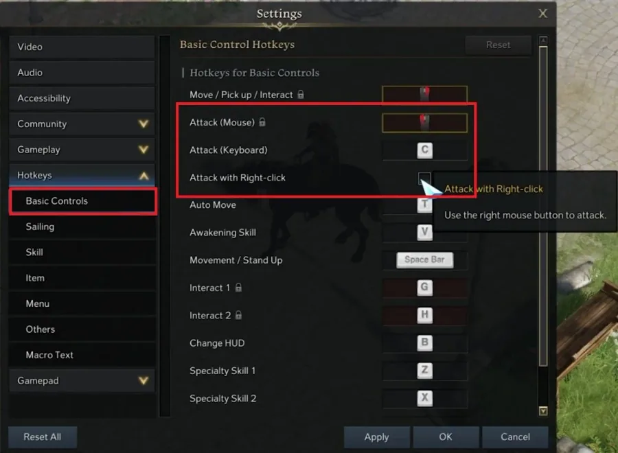 Lost Ark Settings > Hotkeys > Basic Controls