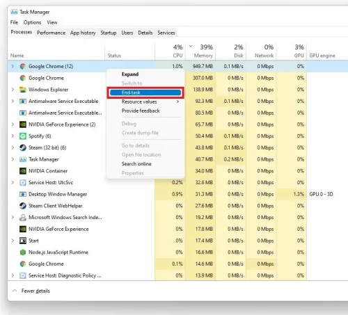 Here, in the Processes tab, make sure to end the processes which could show an ov…
