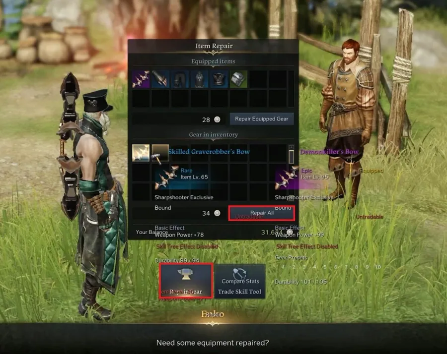 Item Repair Menu > Repair All
