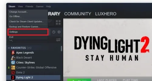 Steam > Settings
