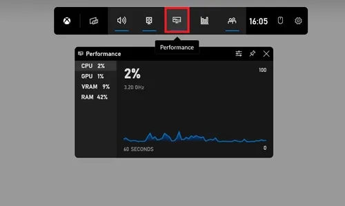Xbox Game Bar > Performance Widget