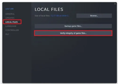 Lost Ark Properties > Local Files > Verify Integrity of game files