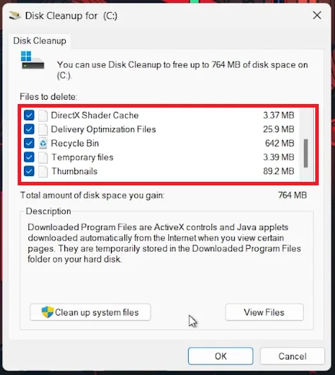 delete disk cleanup files