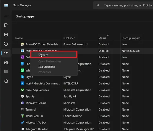 disable startup apps