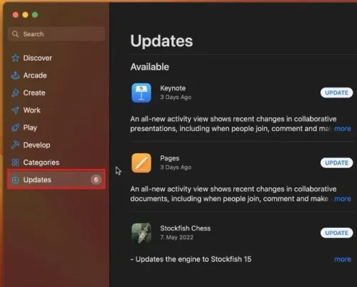 App store > Updates