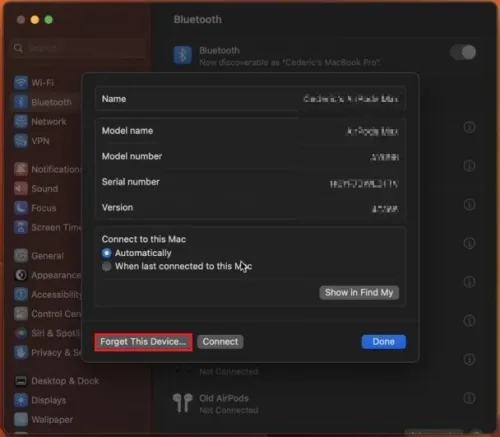 System Settings > Bluetooth > Forget This Device…