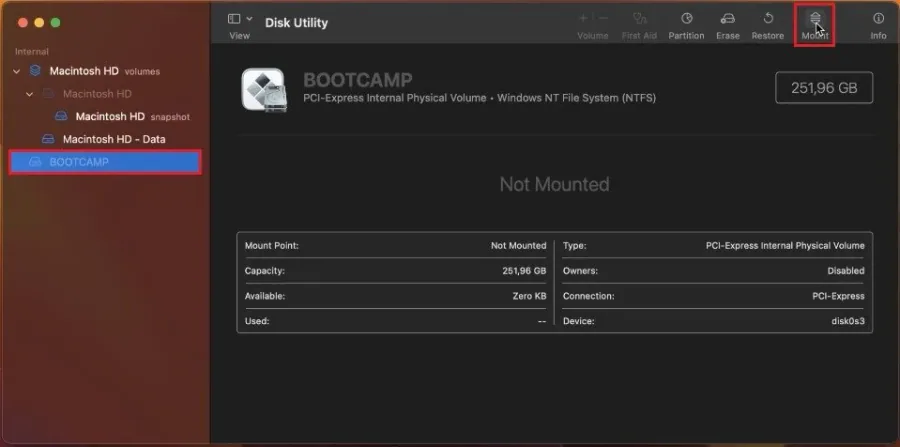 Disk Utility > Mount