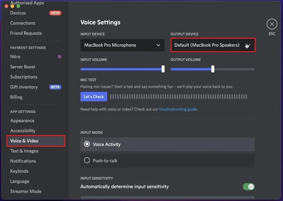Discord User Settings > Voice & Video